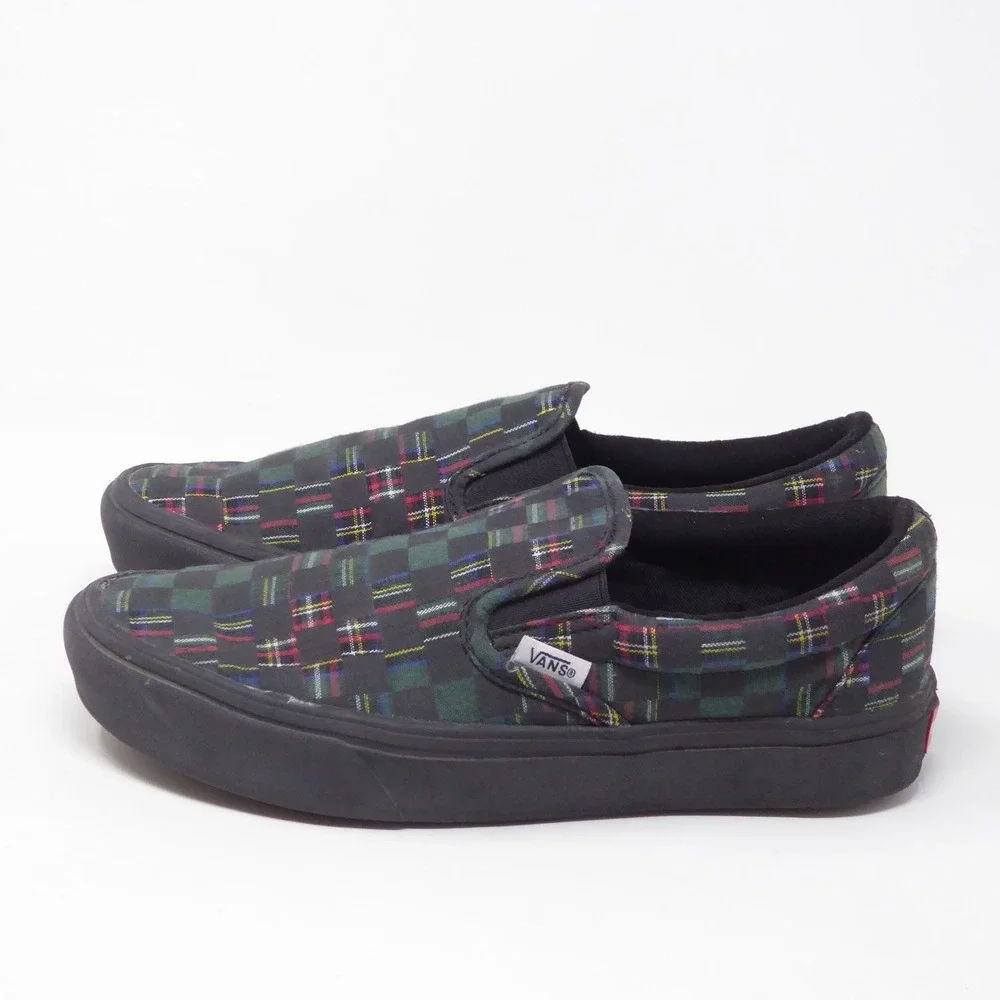 Vans Womens Slip-On Shoes Green Red Black Plaid ComfyCush Size 7
